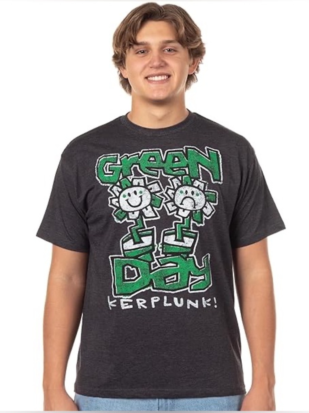 Unisex Green Day Kerplunk Graphic Band Tee - Charcoal with Green Print Size L